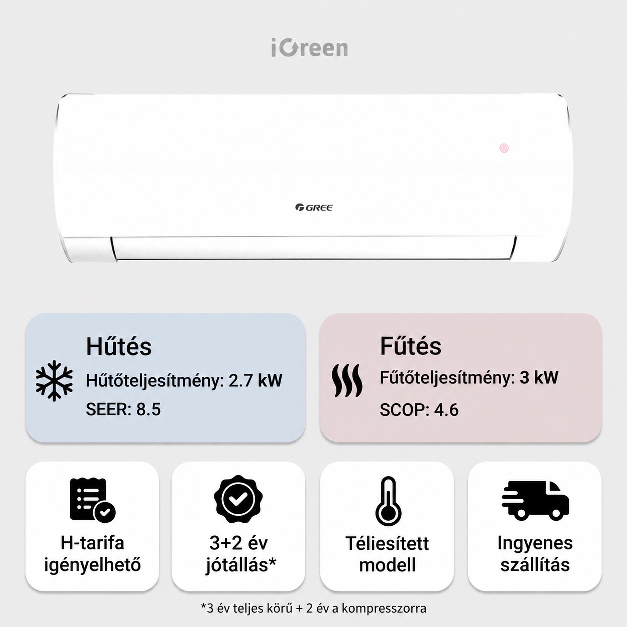 Gree Comfort Pro oldalfali mono split klíma 2.7 kW
