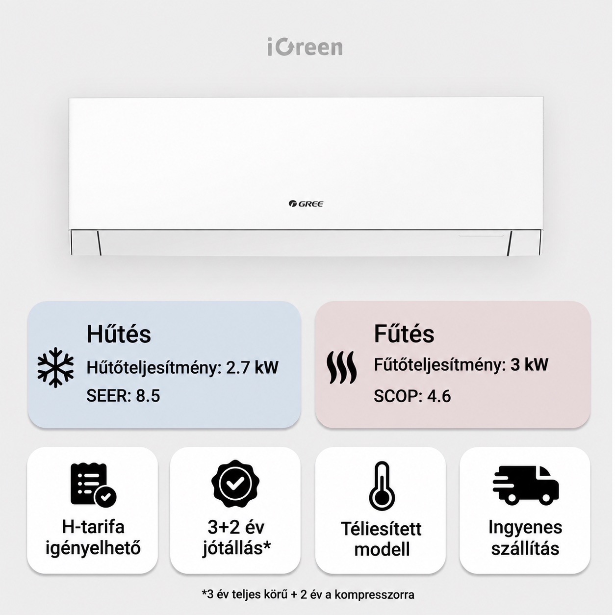 Gree Smart One oldalfali mono split klíma 2.7 kW