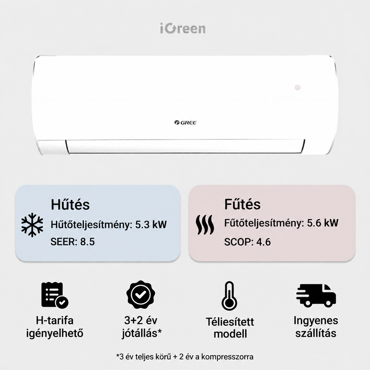 Gree Comfort Pro oldalfali mono split klíma 5.3