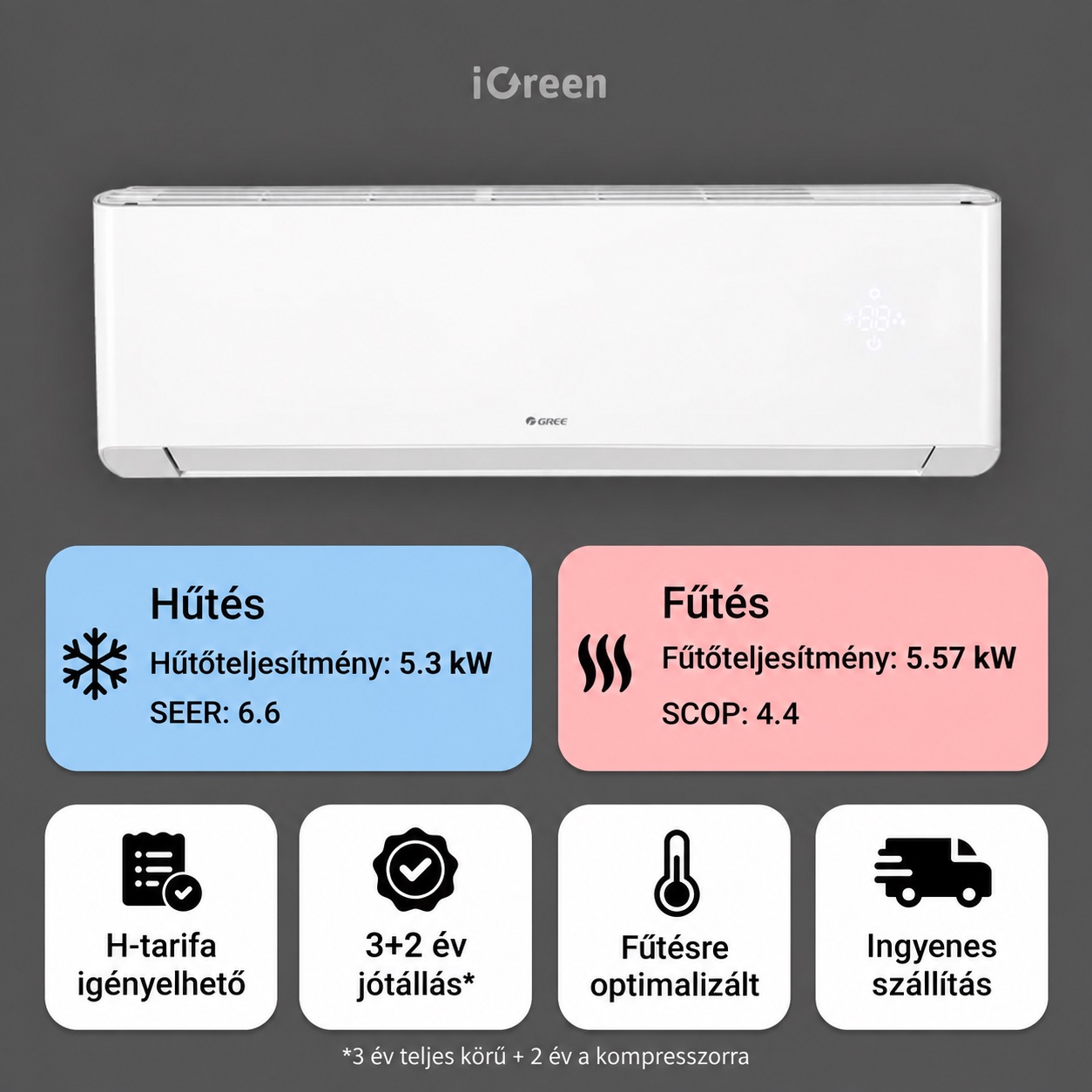 Gree Amber Royal oldalfali mono split klíma 5.3 kW