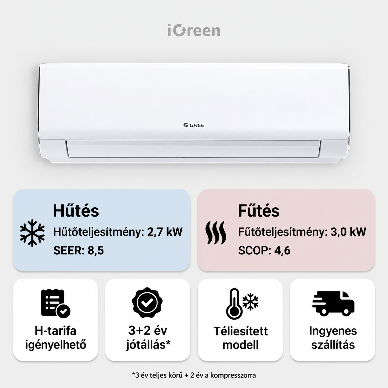 Gree G-Time oldalfali mono split klíma 2,7 kW