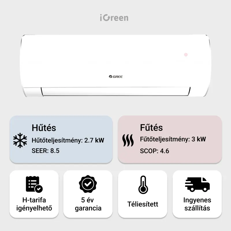 Gree Comfort Pro oldalfali mono split klíma 2.7 kW