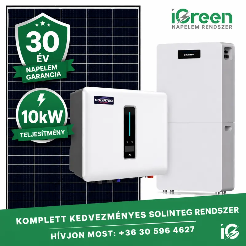 Solinteg 3 fázisú napelem rendszer 10kW hibrid aszimmetrikus inverterrel, 10kWh akkumulátorral