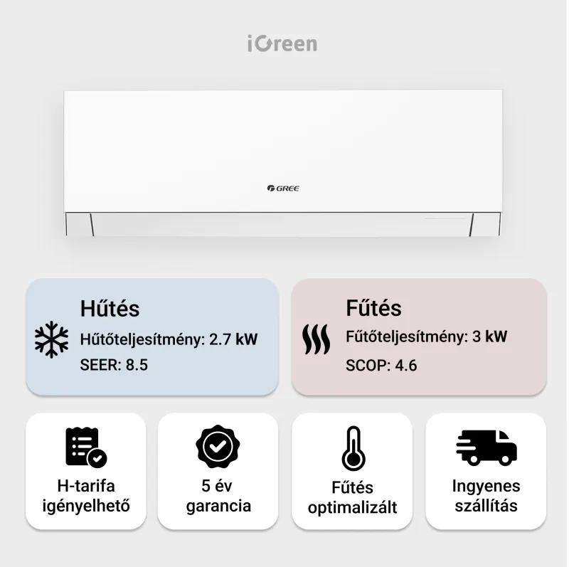Gree Smart One oldalfali mono split klíma 2.7 kW
