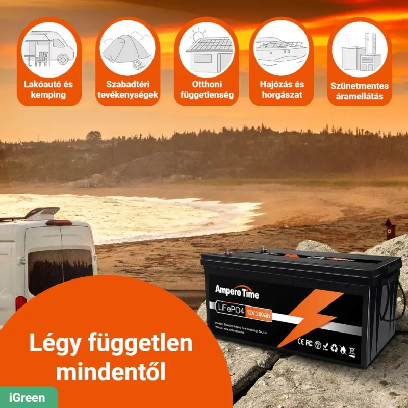 LiTime 12V200Ah – 2.56kW Lítium-vasfoszfát akkumulátor 100A BMS (LiFePO4)