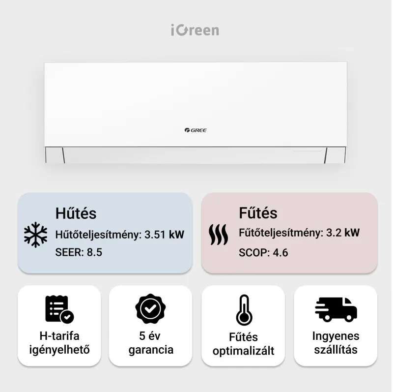 Gree Smart One oldalfali mono split klíma 3.5 kW