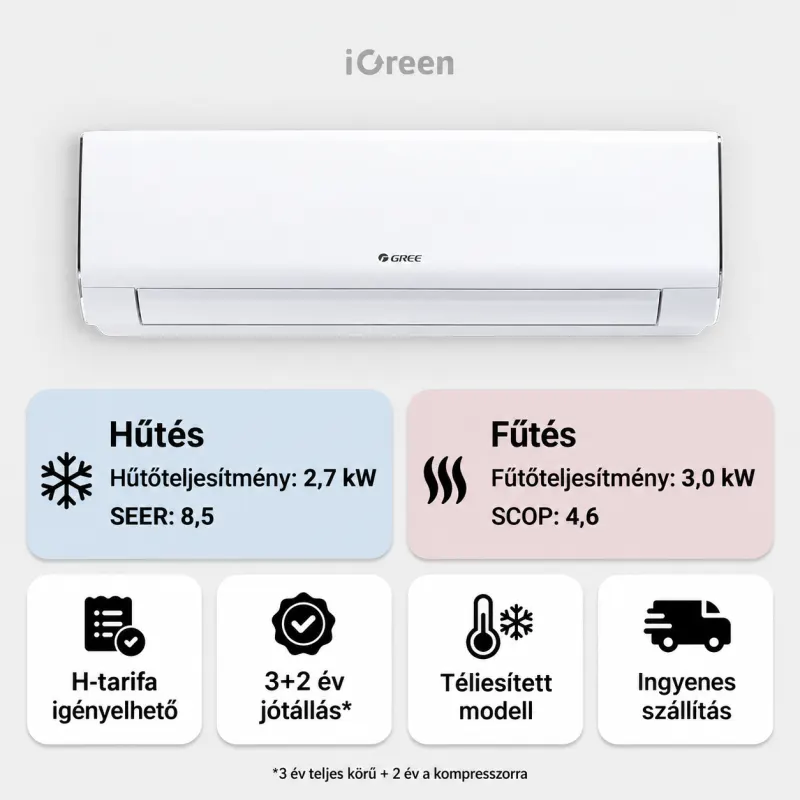 Gree G-Time oldalfali mono split klíma 2,7 kW