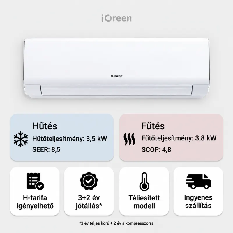 Gree G-Time oldalfali mono split klíma 3,5 kW