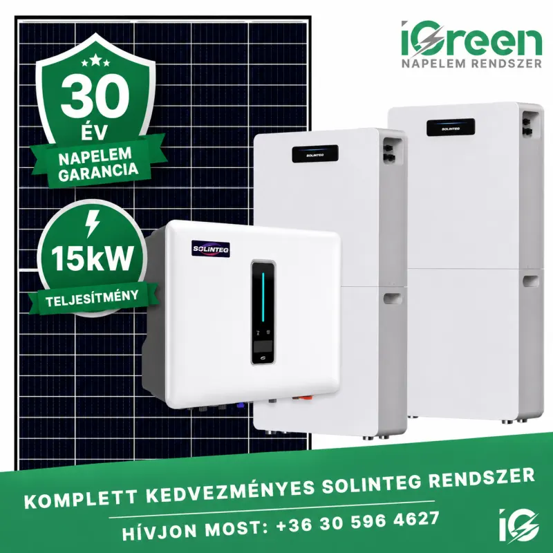 Solinteg 3 fázisú napelem rendszer 15kW hibrid aszimmetrikus inverterrel, 20kWh akkumulátorral