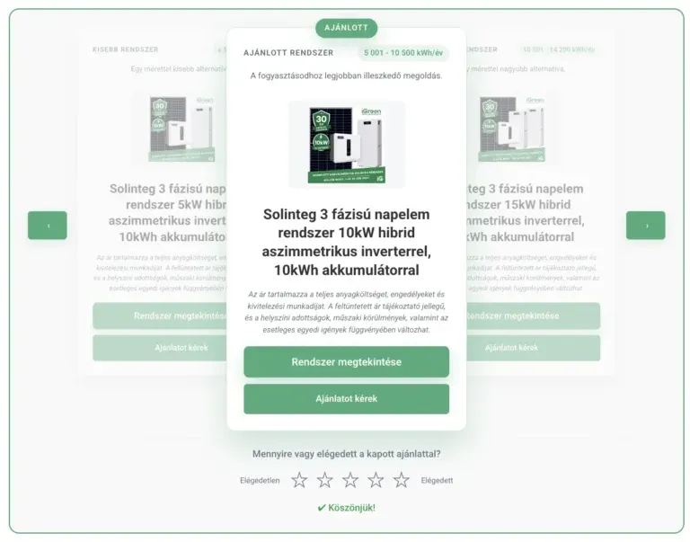 iGreen lakossági napelem-kalkulátor felülete