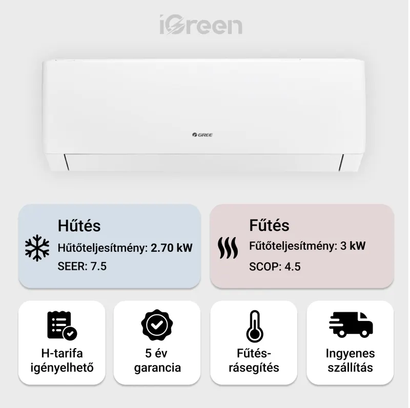 Gree Pulse Pro inverter 2,7 kW klíma szett